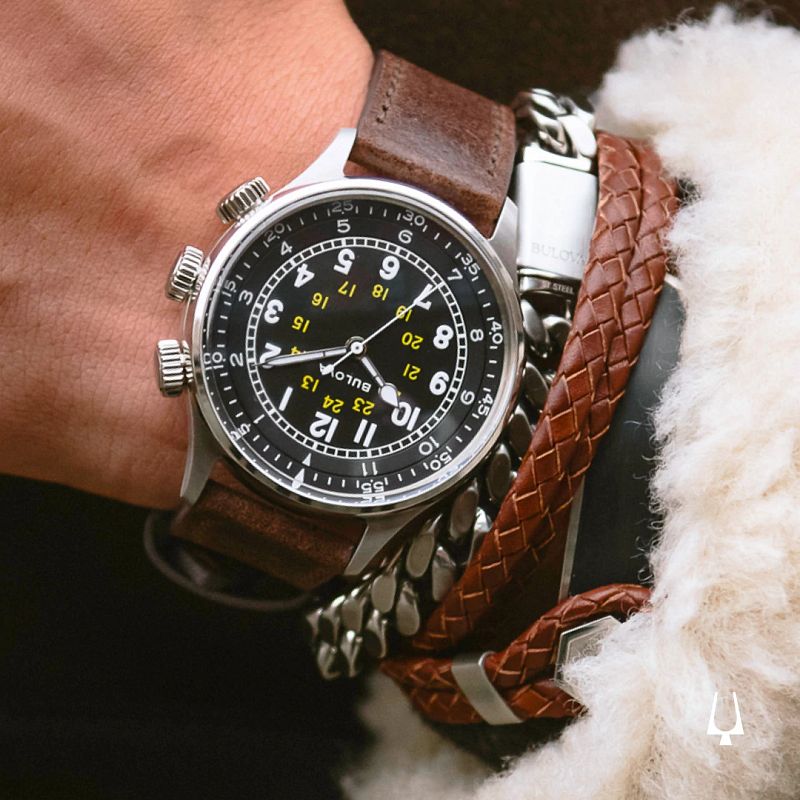 Black Dial Leather Strap A-15 Pilot 96A245 | Bulova Black Dial Leather Strap A-15 Pilot 96A245 | Bulova